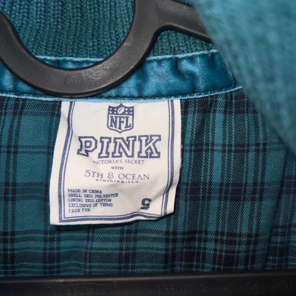 PINK Victoria's Secret Teal Quilted Puffer Vest with Eagles Patch - Picture 3 of 7